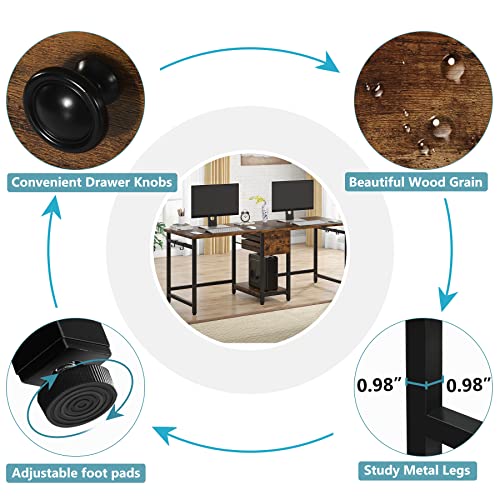 Tribesigns Two Person Desk, 79 Inch Double Desk with 2 Drawers, Large Computer Desk Long Desks with Storage Shelves, Writing Table Study Desk for Home Office, Rustic Brown (NY001)