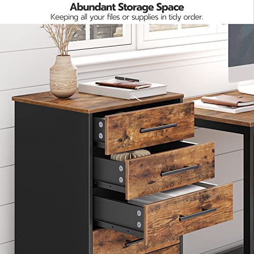 HOOBRO 7-Drawer File Cabinet, Wooden Office Cabinet with Drawers, Mobile Storage Filing Drawer for Home Office, Study, Easy Assembly, Rustic Brown and Black BF07WJ01