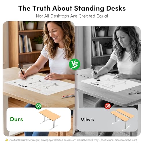 FEZIBO One-Piece Standing Desk, 48"x24" Seamless Tabletop Electric Height Adjustable for Home Office, Study Rooms & Multi-Device Workstations, Maple