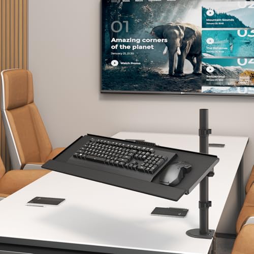 PUTORSEN Keyboard Tray Pole Mount - Keyboard & Mouse Mount fits Most Standard and Oversized Keyboards, Tilt & Rotation, Holds up to 2.2lbs, Black