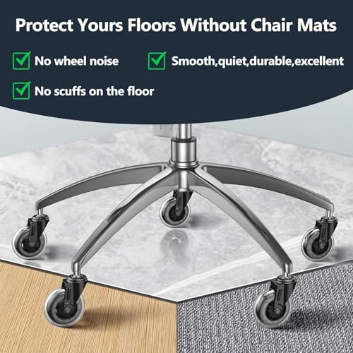 EMNT Office Chair Wheels Replacement, 3" Heavy Duty Rubber Caster Wheels for Hardwood Floors and Carpet, Quiet & Safe Wheels for Rolling Chair Set of 5, Easy Installation with Universal Fit