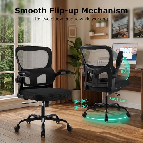 AreShark Office Chair Ergonomic Desk Chairs with Adjustable Lumbar Support, High Back Breathable Mesh Chair with Wheels& Flip-up Armrests,Rolling Swivel Comfy Task Computer Chair for Home Work Gaming