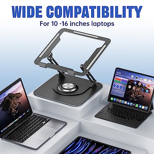 JOYEKY Laptop Stand for Desk, Adjustable Computer Stand with 360° Rotating Base, Ergonomic Laptop Riser for Collaborative Work, Foldable & Portable Laptop Stand, fits for All 10-16" Laptops