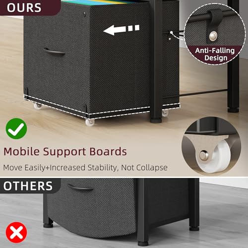 HIGDBFE File Cabinet with 2-Tier Shelf, Letter Size Drawer Filing Cabinet with Reversible Side Bag, Vertical Office Cabinet Printer Stand with Storage for Home Office, Black, 16.5" W