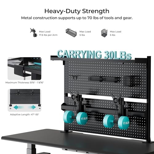 EUREKA ERGONOMIC Metal Pegboard, 43x34inch Clam on Desk Pegboard with Dual Monitor Stand, Garage Pegboard with 4 Accessories, Desk Shelves for Tool organizer, Office, Gaming Desk, Workbench, Black