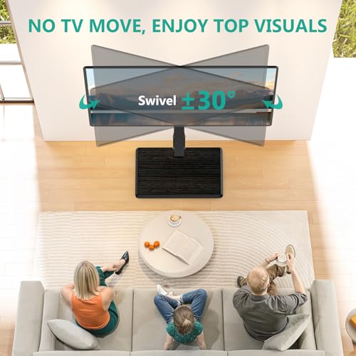 WALI Floor TV Stand with Power Outlet, Tall TV Stand Mount for 32-75 inch TV up to 110 lbs, Swivel and Height Adjustable TV Stands with Wood Base for Bedroom, Living Room(TVDVD-7P), Black