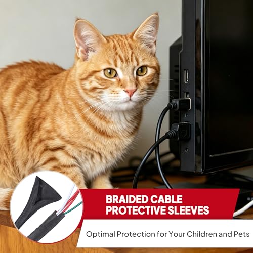 Black Braided Cable Management Sleeves Wire Loom Tubing Cord Protector Self-Wrapping (1/2"-30Feet)