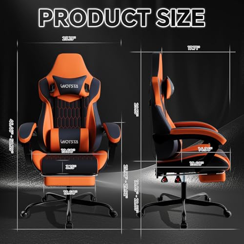 WOTSTA Gaming Chair with Footrest, High Back Gaming Chairs PVC Leather Ergonomic Gamer Chair with Adjustable Headrest Lumbar Support Racing Style Video Gaming Chair for Office/Home (Black Orange)