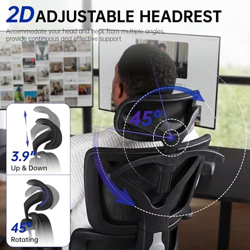 Hayelf Ergonomic Office Chair, High Back Mesh Computer Chair with Comfortable Adaptive Lumbar Support, Built-in Coat Hanger, SGS Class 4 Gas Lift, Heavy Duty 300lbs for Long Hours Home Office, Black