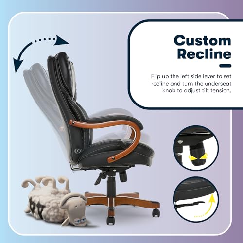 Serta Conway Big and Tall Executive Office Chair - Ergonomic Lumbar Support, Bonded Leather, Padded Armrests, High Back Computer Desk Chair, Black