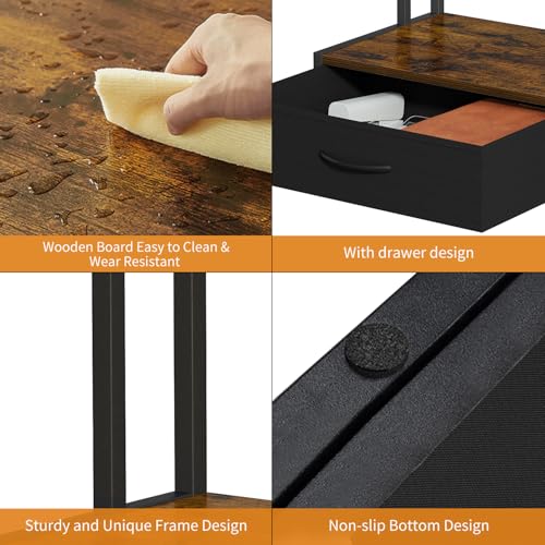 VYUOL Printer Stand with Storage for Desk, with Fabric Drawer Desktop Printer Stand Shelf Organzier for Home Office, for Above and Under Desk Printer Table, Fax Machine Copier Scanner, Brown
