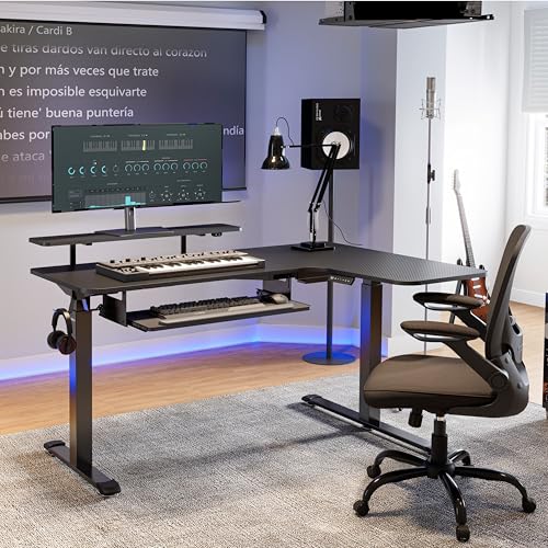 EUREKA ERGONOMIC Standing Desk (61"x43")- L Shaped Desk with Keyboard Tray Adjustable Height Sit Stand Computer Desk Corner Gaming Ergo Desk w Memory Presets, Monitor Stand, LED/USB/Dual Motor, Right