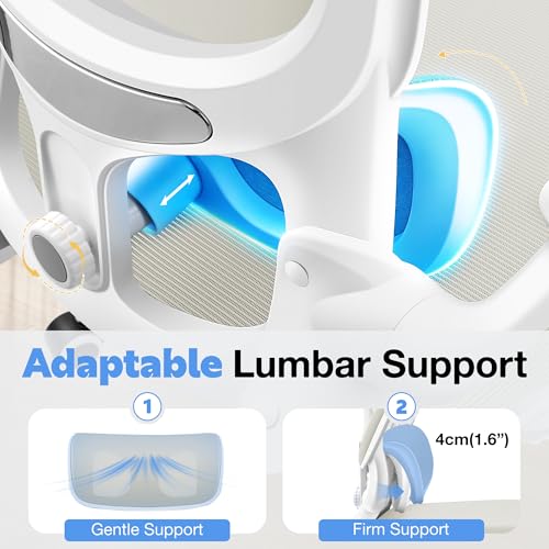 ALLGOD Ergonomic Office Chair, Breathable Mesh Ergonomic Desk Chair with Adjustable Lumbar Support, Flip-up Armrests, Computer Chairs Comfortable for Home, Office, Work, 300lbs, White, Upgrade