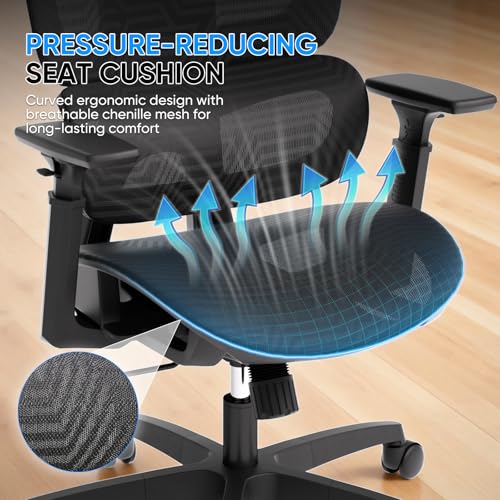 MoNiBloom Ergonomic Office Chair, High Back Mesh Desk Chair with Adjustable Headrest & 3D Armrests, Lumbar Support, 90–145° Recline, Swivel Rolling Computer Chair for Office Conference Room (1)