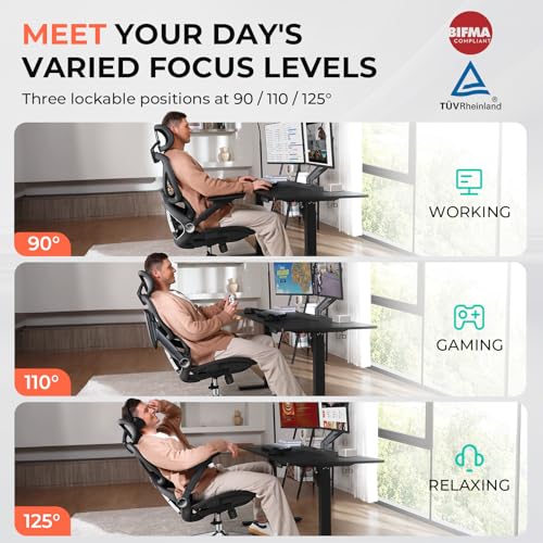 CAPOT Ergonomic Mesh Office Chair, Adjustable Lumbar High Back Desk Chair 400lbs, 4D Flip-up Arms, 3-Level Tilt Backrest, 3D Headrest, PU Wheels, Swivel Rolling Computer Seating for Long Desk Work