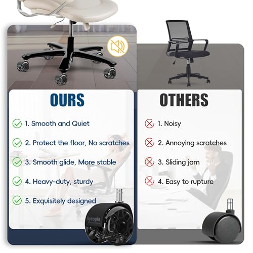 Sytopia Office Chair Wheels Replacement, 2.5 Inch Heavy Duty Caster Set, for Carpet and Hardwood Floors, Universal Size 11x22mm, Fits 99%, Black