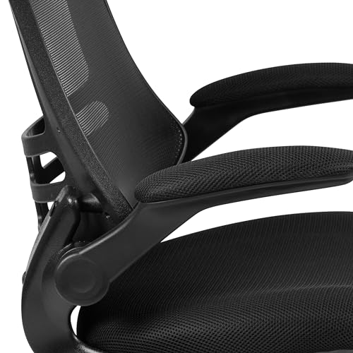 Flash Furniture Kelista Mid-Back Swivel Office Chair with Adjustable Seat Height, Ergonomic Mesh Desk Chair with Flip-Up Armrests, Black