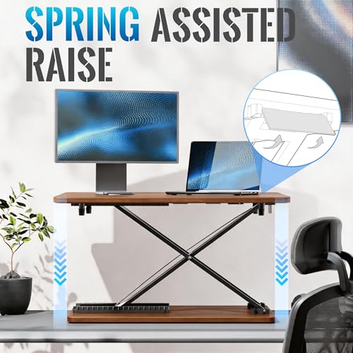 yoopin Standing Desk Converter, 25.16" × 15.75" Height Adjustable Laptop Stand for Desk, Sit Stand Monitor Stand, No Assembly Required for Home and Office Use (Natural Wood)