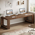 Tribesigns Two Person Desk, 86.6-Inch Extra Long Computer Desk, Two Person Double Desk Workstation for Home Office, Rustic Brown