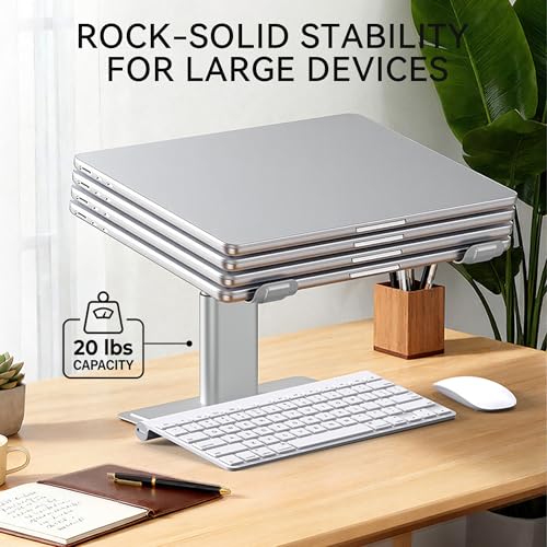 SOUNDANCE Adjustable Laptop Stand for Desk, Computer Stand, Ergonomic Laptop Riser Holder Compatible with 10 to 17.3 Inches Notebook PC Computer, Aluminum Silver