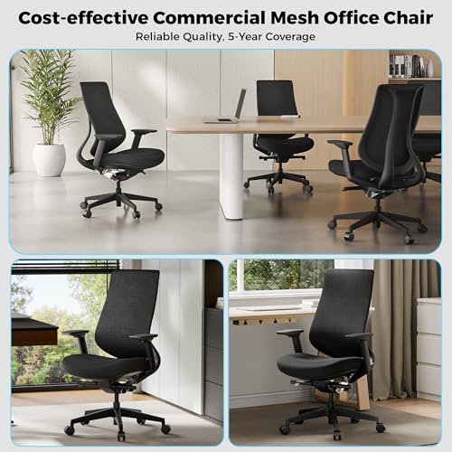 EUREKA ERGONOMIC Lira Office Chair with Headrest, Ergonomic Desk Chair with 3D Armrests, Adjustable Seat Depth, Mesh Computer Chair with Lumbar Support for Home Office(Black)