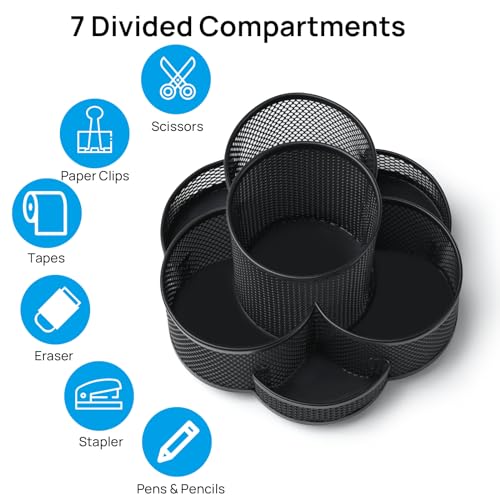 Topwey Pen Holder for Desk, 360 Rotating Pencil Holder, Cup Holder for Desk Office, Desk Organizers and Accessories in Black