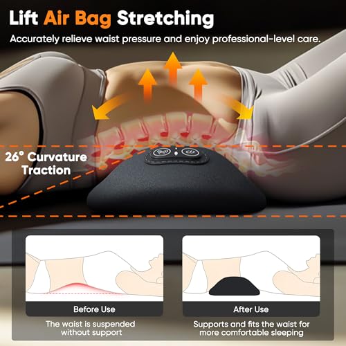 Hzwioe 3 in 1 Upadate Rechargeable Electric Lumbar Support Pillow with Adjustable Height for Bed and Chair,Cordless Back Massager for Pain Relief Deep Tissue,Back Massager with Heat for Home & Office