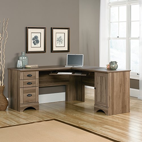 Sauder Harbor View Computer Desk, 66.14"D x 66.14"W x 30.28"H , Salt Oak finish