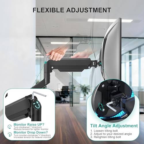 WALI Computer Monitor Wall Mount for 17 to 32 Inch Screens, Single Monitors Mount Holds up to 22lbs, Fully Adjustable Wall Mount Monitor Arm, 75x75/100x100mm VESA Mount (GSWM001), Black
