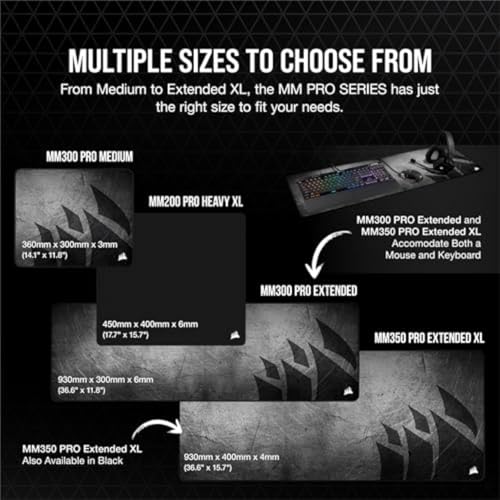 Corsair MM350 PRO Extended XL Premium Spill-Proof Cloth Gaming Mouse Pad – 36.6” Width x 15.7” Height Surface – Black