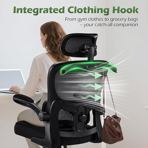 AreShark Office Chair Ergonomic Desk Chairs with Adjustable Lumbar Support& Headrest Hanger, High Back Breathable Mesh Chair with Wheels, Rolling Swivel Comfy Task Computer Chair for Home Work Gaming