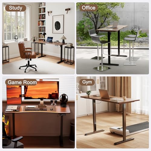 Solid Wood Electric Standing Desk 55"x23.6"Home Office Desk,Adjustable Workbench with 3 Stages Single Motor, Computer Workstation with T-Shaped Metal Bracket,Walnut Standing Table for Gaming(1 Box)