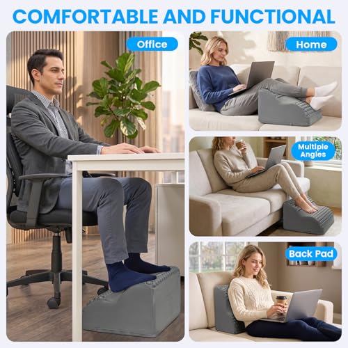 Foot Rest for Under Desk at Work, 3-Tier Foot Stool with Massage Dots and Thick High-Density Foam, Ergonomic Footrest with Washable Cover for Home and Office, Back, Legs & Hip Pain Relief, Grey