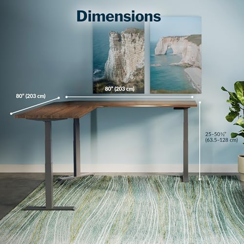 Vari ComfortEdge 80x80 L-Shape Electric Standing Desk – Height Adjustable Sit-Stand VariDesk for Corner Office with Reversible Left/Right Design + Walnut Top/Slate Legs (Ships in 3 Boxes)