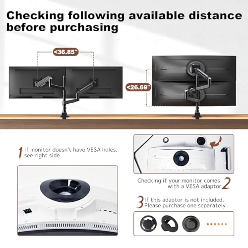 Dual Monitor-Arm Heavy-Duty for 17-49-inch Screens - Premium Vertical Stacked Dual Monitor Arm Desk Mount for Ultrawide Screens up to 44lbs, Fully Adjustability, VESA 75/100 mm, Black