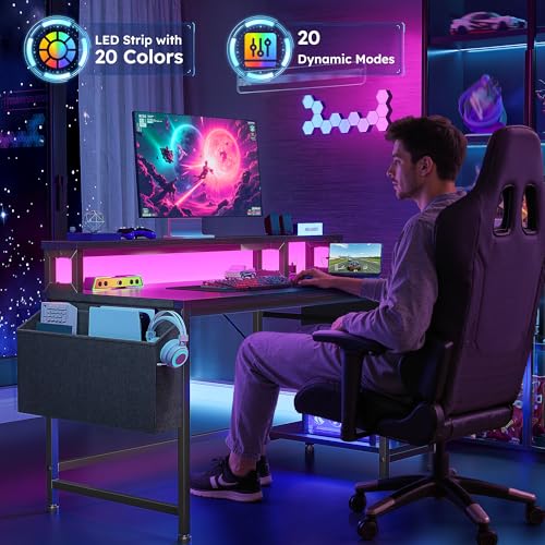 DurayLoly 40" Small Gaming Desk with Remote Control RGB Light for Teen Gamer,10m Full-Color Strip with Wireless Remote,20 Dynamic & 20 Lighting Modes, Effortless Control to Level Up Your Gaming Vibe