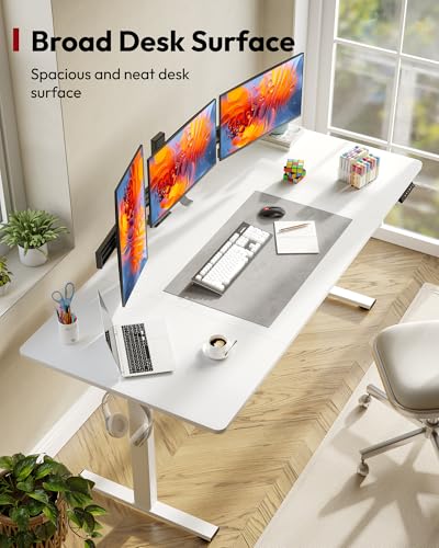 SANODESK Electric Standing Desk, 71 x 32'' Height Adjustable Sit Stand Desk with Large Splice Board Desktop Ergonomic Memory Presets Computer Workstations for Home Office, White Frame/White Top