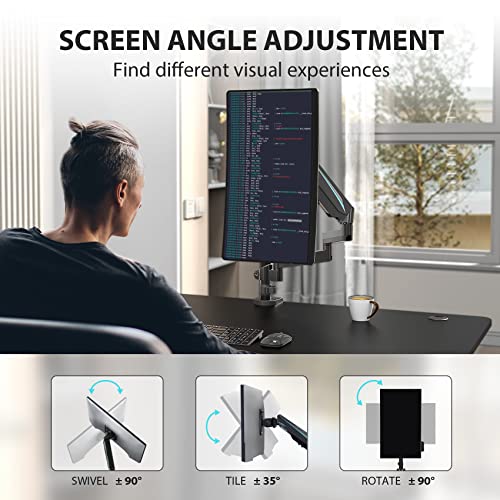 EUREKA ERGONOMIC Single Monitor Desk Mount, Adjustable Gas Spring Monitor Arm for LCD PC Screen 13-32 inch, Max 17.6 LBS, Computer Monitor Stand W C Clamp & Grommet Base, VESA 75x75mm,100x100mm, Black