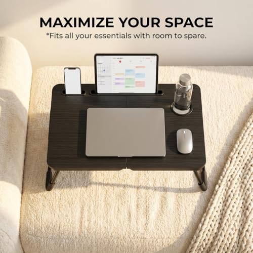 BUYIFY Foldable Laptop Bed Desk for Couch, Sofa - Large Lap Desk Tray Table with Cup Holder and Tablet Slot - Portable Notebook Stand for Eating, Writing, Studying and WFH -NEW-006