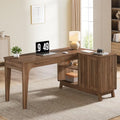 Tribesigns L-Shaped Desk with Storage Cabinet, 57-Inch Wood Corner Workstation, Home Office Computer Desk, Study Writing Table for Bedroom, Walnut