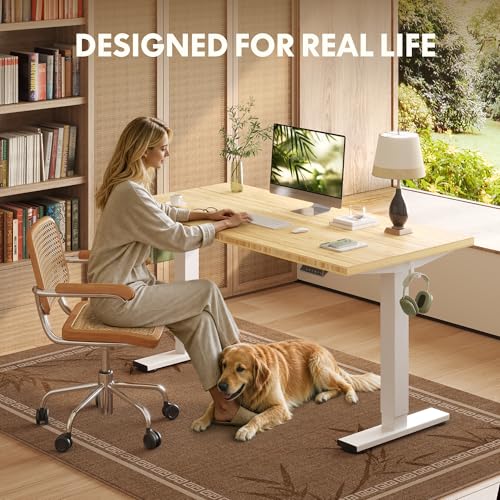 FLEXISPOT Solid Bamboo Standing Desk, 55" x 28" Real Bamboo Desktop with Natural Grain, Durable & Sustainable Workstation for Home Office and Multi-Monitor Setups (White Frame)