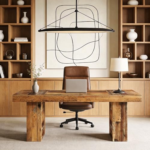 Tribesigns 63" Large Executive Desk, Farmhouse Computer Office Desk Wooden Writing Table Rustic Rectangle Business Workspace Table for Home Office, Distressd Rustic Brown