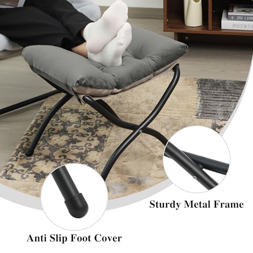 Mordchil HF 15"(H) Folding Ottoman, Foldable Footrest Stool, Portable Small Foot Stool for Couch, Collapsible Foot Rest Ottoman for Sofa, Accent Padded Ottomans for Living Room, Bedroom, Dark Grey