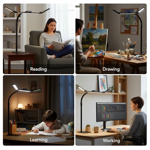 Galnolt LED Desk Lamp for Home Office with Base, 28.2" Adjustable Gooseneck Swing Arm Ultra Bright Desk Light, Dimmable Architect Table lamp for Desktop Computer Light, Reading, Study, Workbench