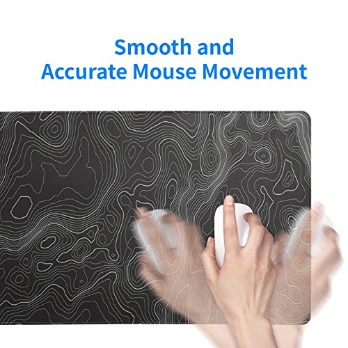 Topographic Contour Extended Big Mouse Pad Large,Gaming Mouse Pad Desk Pad,27.6x11.8 Inch Long Computer Keyboard Mouse Mat Mousepad with 3mm Non-Slip Base and Stitched Edge for Gaming and Office