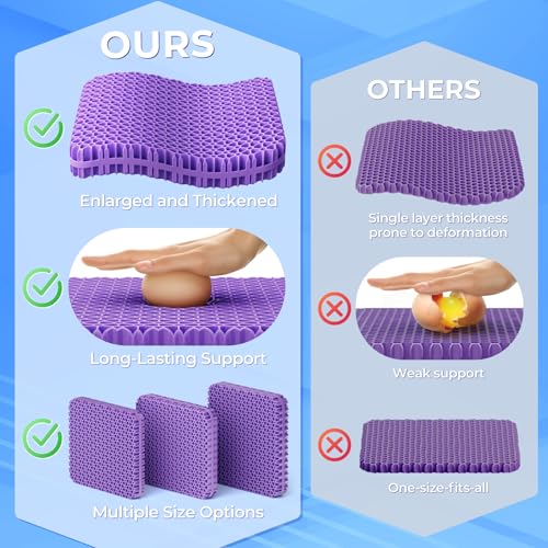 TushGuard Gel Seat Cushion for Long Sitting, Enlarged & Thickened Patent Design, Breathable Cooling for Office Chair, Soft Car Seat Cushion for Wheelchair (Standard, Black)