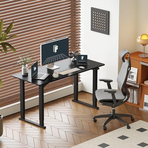 FLEXISPOT 4 Legs Standing Desk 63 x 28 Inch Electric Adjustable Height with Splice Board Home Office Sit Stand Up Desk, Black Top + Black Frame