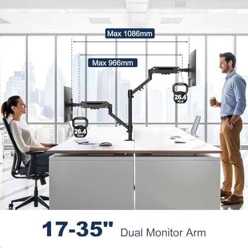 STANDOPIA Dual Monitor Mount for 17 to 40 inches, Holds up to 26.4 lbs, Monitor Desk Arms for 2 Monitors Vertical/Parallel Placement, with Clamp/Grommet Base, VESA Mount 75/100 mm