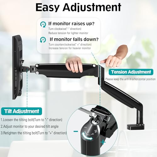 MOUNT PRO 40 inch Single Monitor Mount Stand fits 30.9lbs Ultrawide Screen, Heavy Duty Gas Spring Monitor Arm, Premium Desk Computer VESA Mount with Height/Tilt/Swivel/Rotation Adjustable