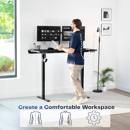 VIVO Electric 60 x 30 in Standing Adjustable Gaming Desk with Hidden Cable Trays, Full-Size Mouse Pad, Holds 220 lbs, Black Top Black Frame, DESK-KIT-1B6-P3B